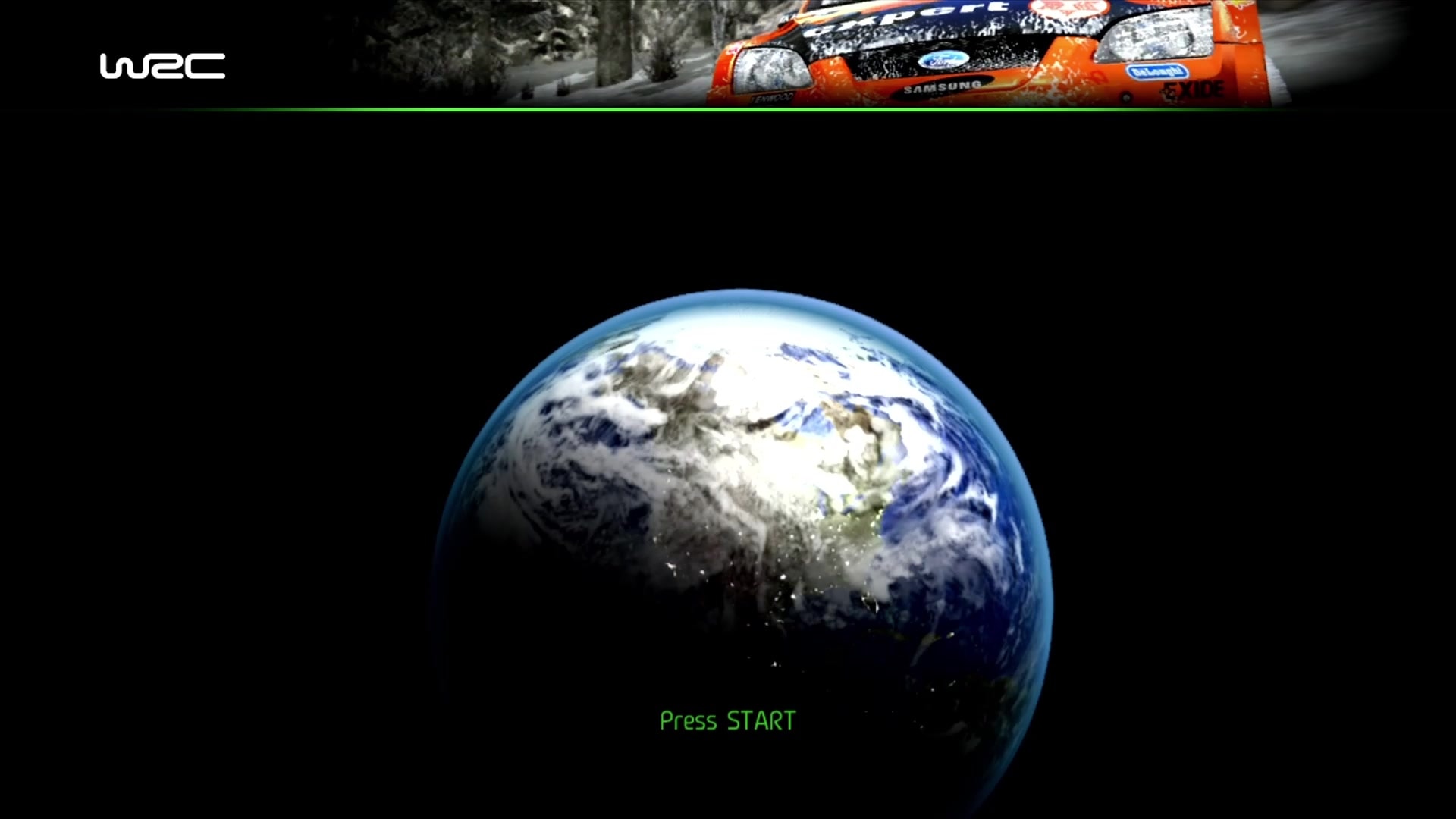 WRC: FIA World Rally Championship title screen for Xbox 360